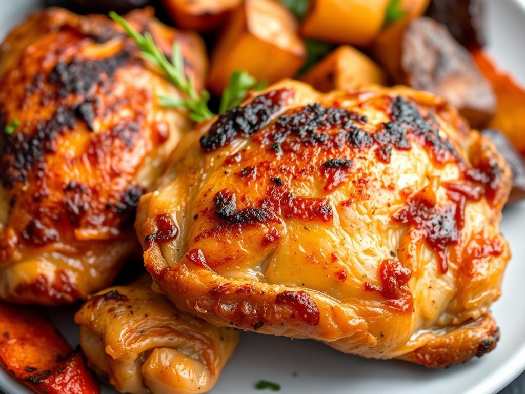 Air fryer crispy chicken thighs with vegetables Air fryer crispy chicken thighs with vegetables