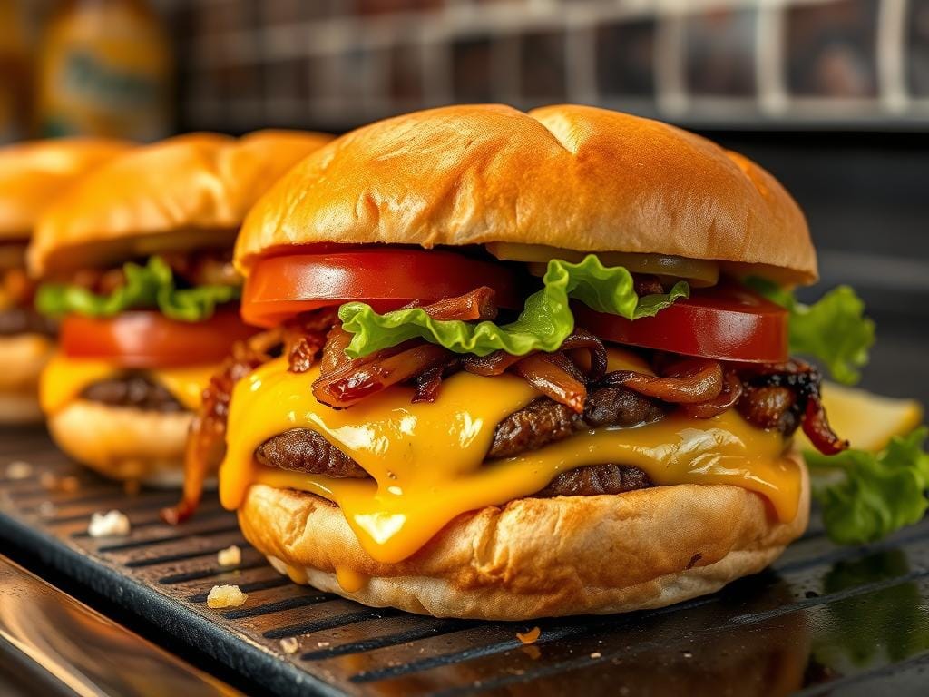 Blackstone smash burgers with toppings Blackstone smash burgers with toppings